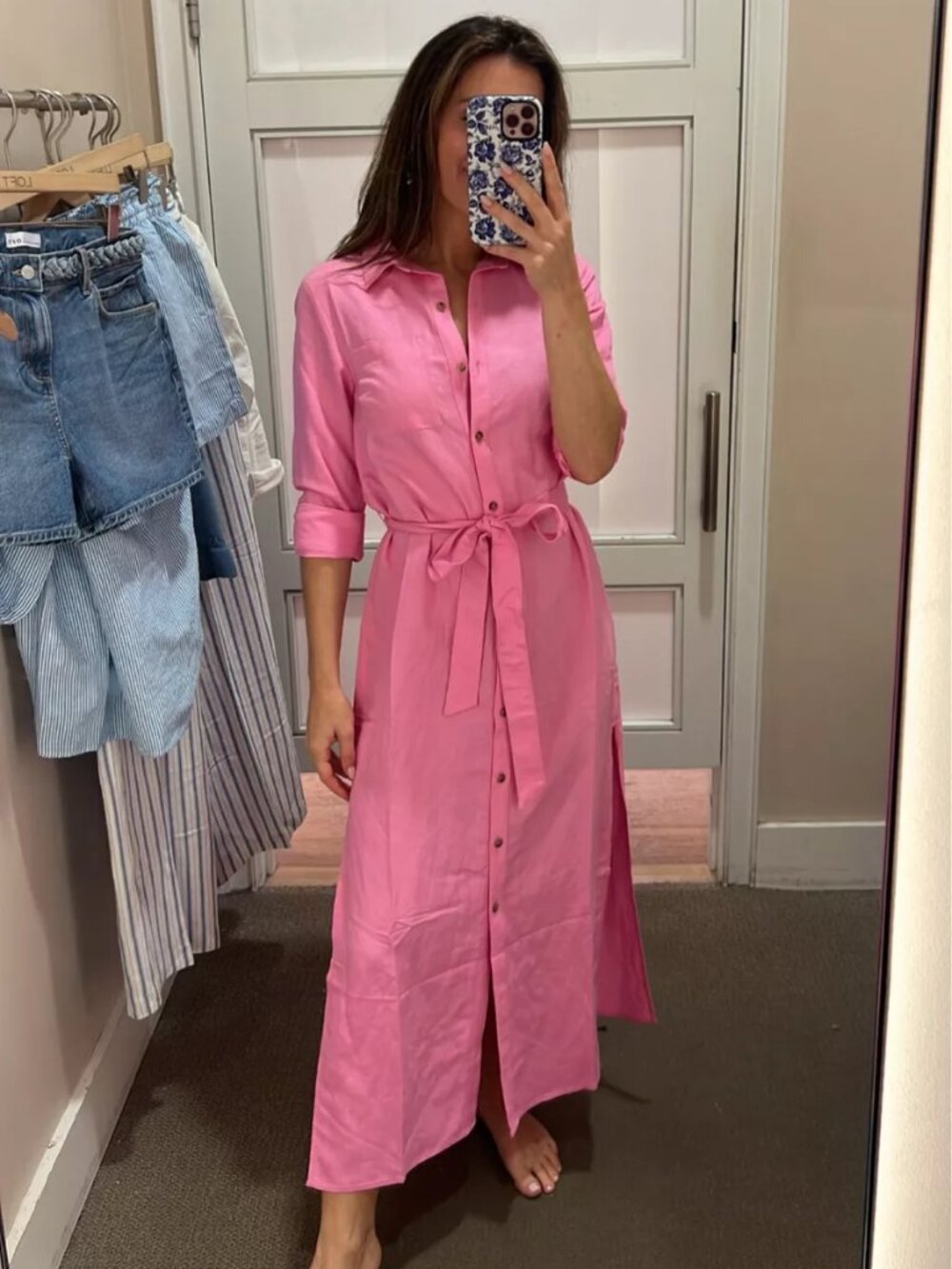 NWT! Loft - Linen Blend Maxi Pocket Shirtdress Button-Up 34965801 | Pink Punch - Picture 3 of 11